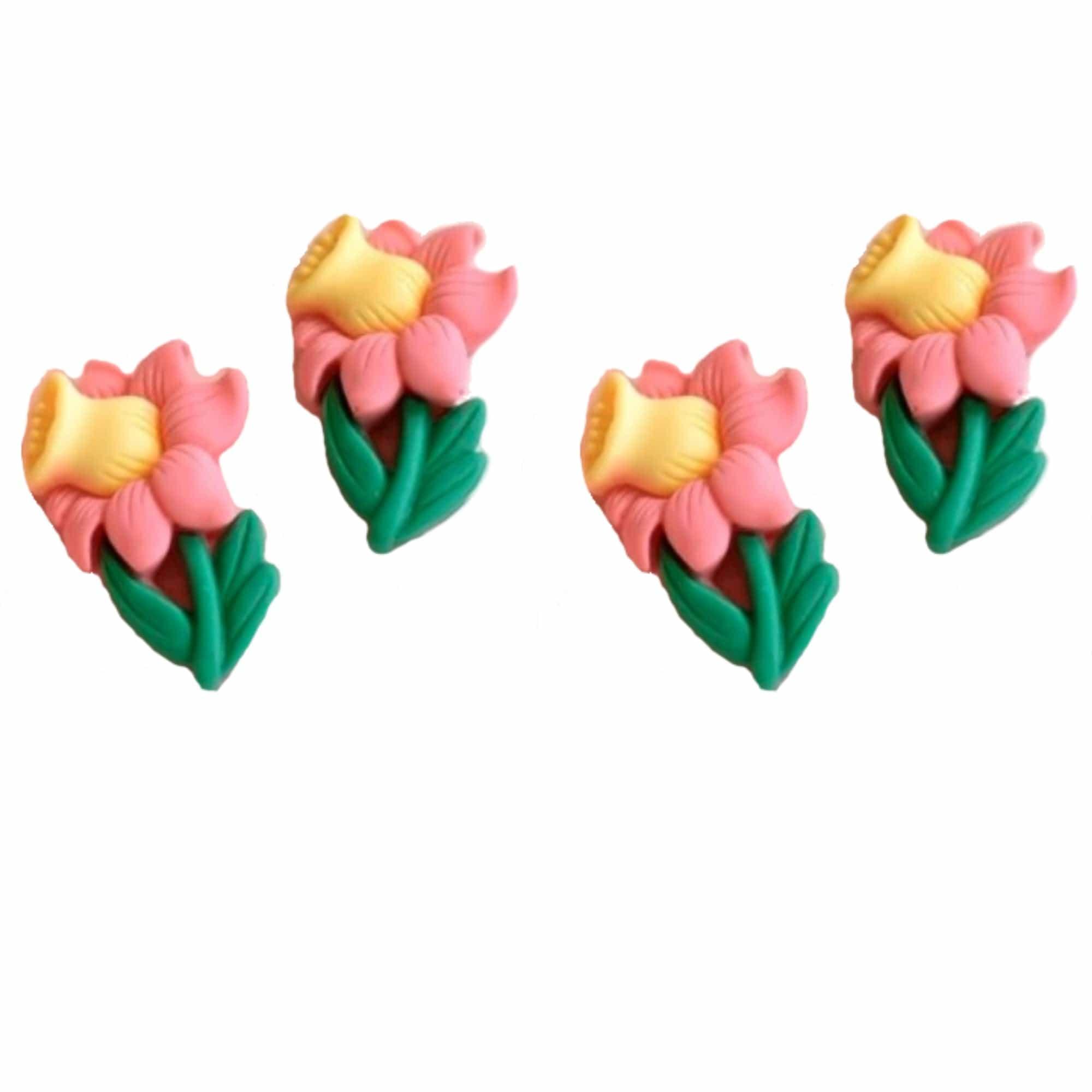 Flower Fun Collection 1" Pink Daffodils Flatback Scrapbook Buttons by SSC Designs - Pkg. of 4
