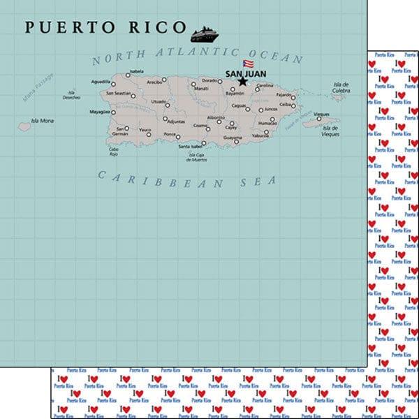 Travel Adventure Collection Puerto Rico Map 12 x 12 Double-Sided Scrapbook Paper by Scrapbook Customs - Scrapbook Supply Companies