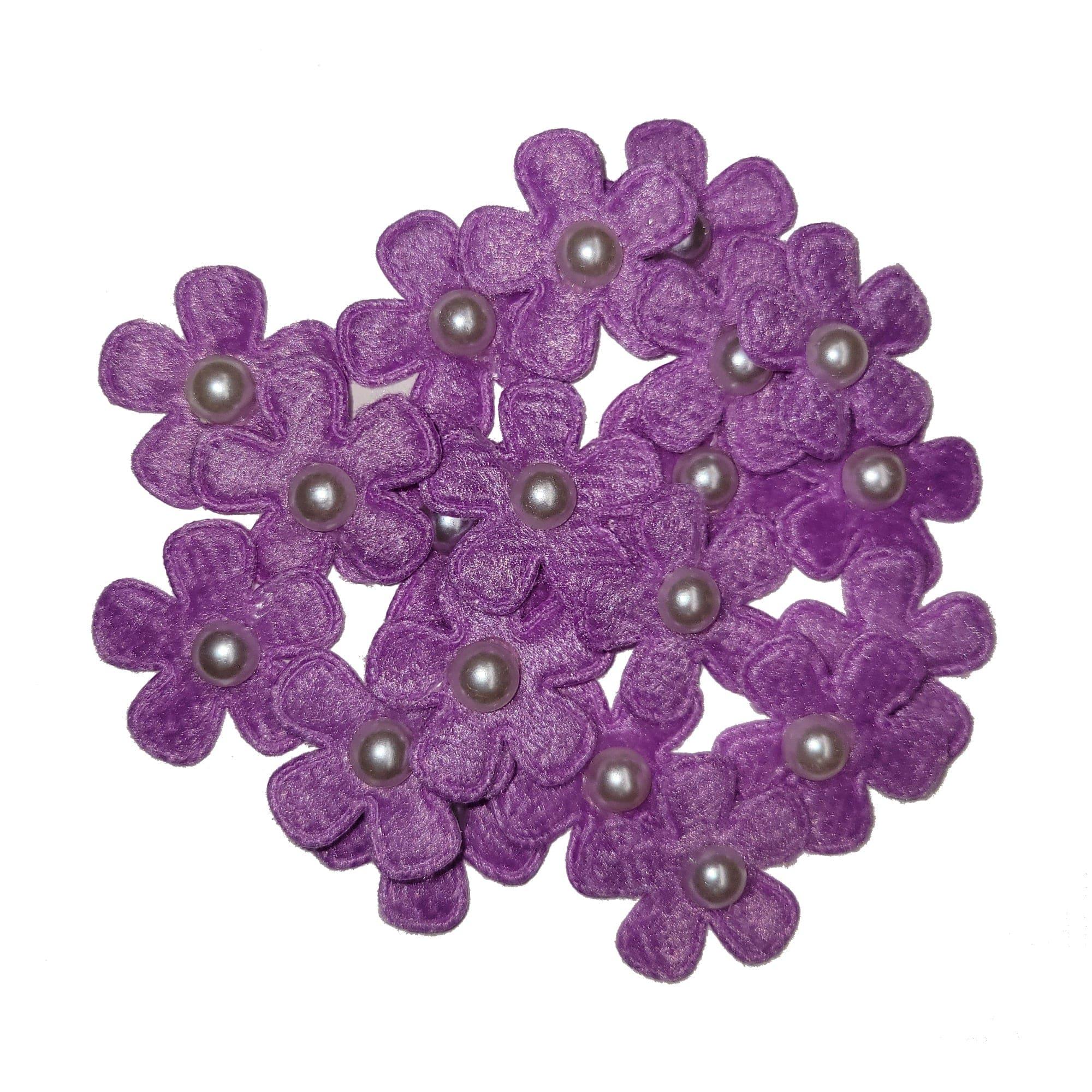 Pearl Petals Collection purple" Fabric Flowers with Pearl - Pkg. of 20