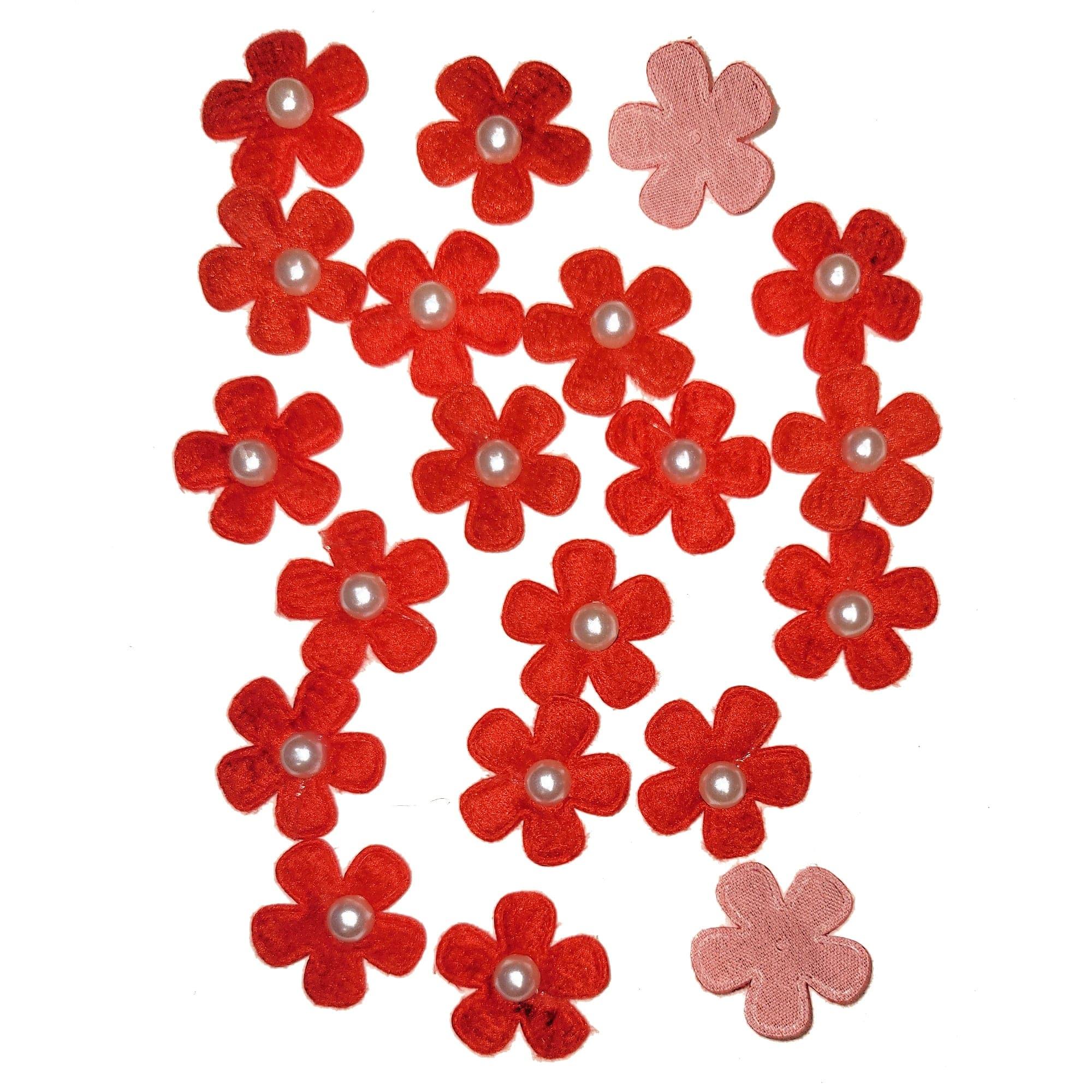 Pearl Petals Collection Red 1" Fabric Flowers with Pearl - Pkg. of 20 - Scrapbook Supply Companies