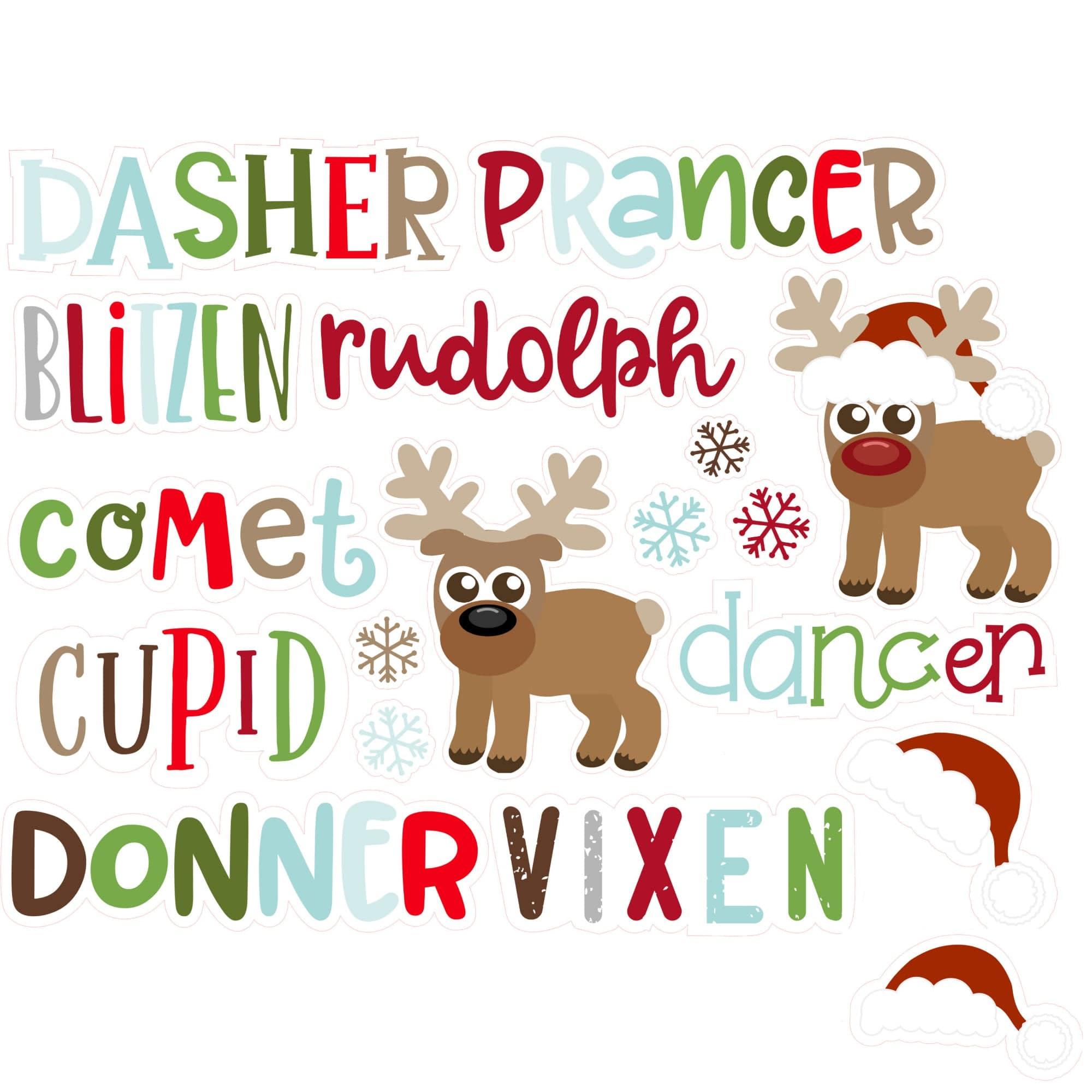 Quirky Quotes Collection Reindeer Names Laser Cut Scrapbook or Card Embellishments by SSC Laser Designs - 20 Pieces