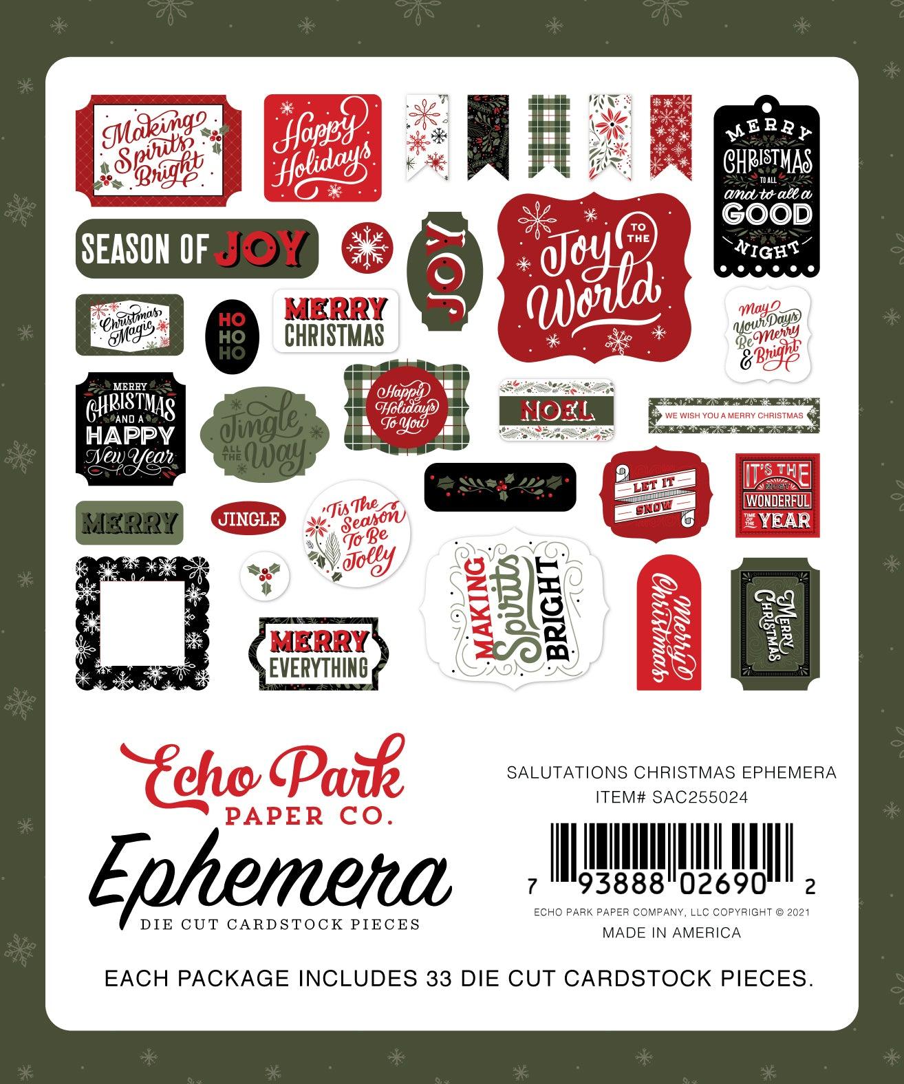 Christmas Salutations Collection 5 x 5 Scrapbook Ephemera Die Cuts by Echo Park Paper - Scrapbook Supply Companies