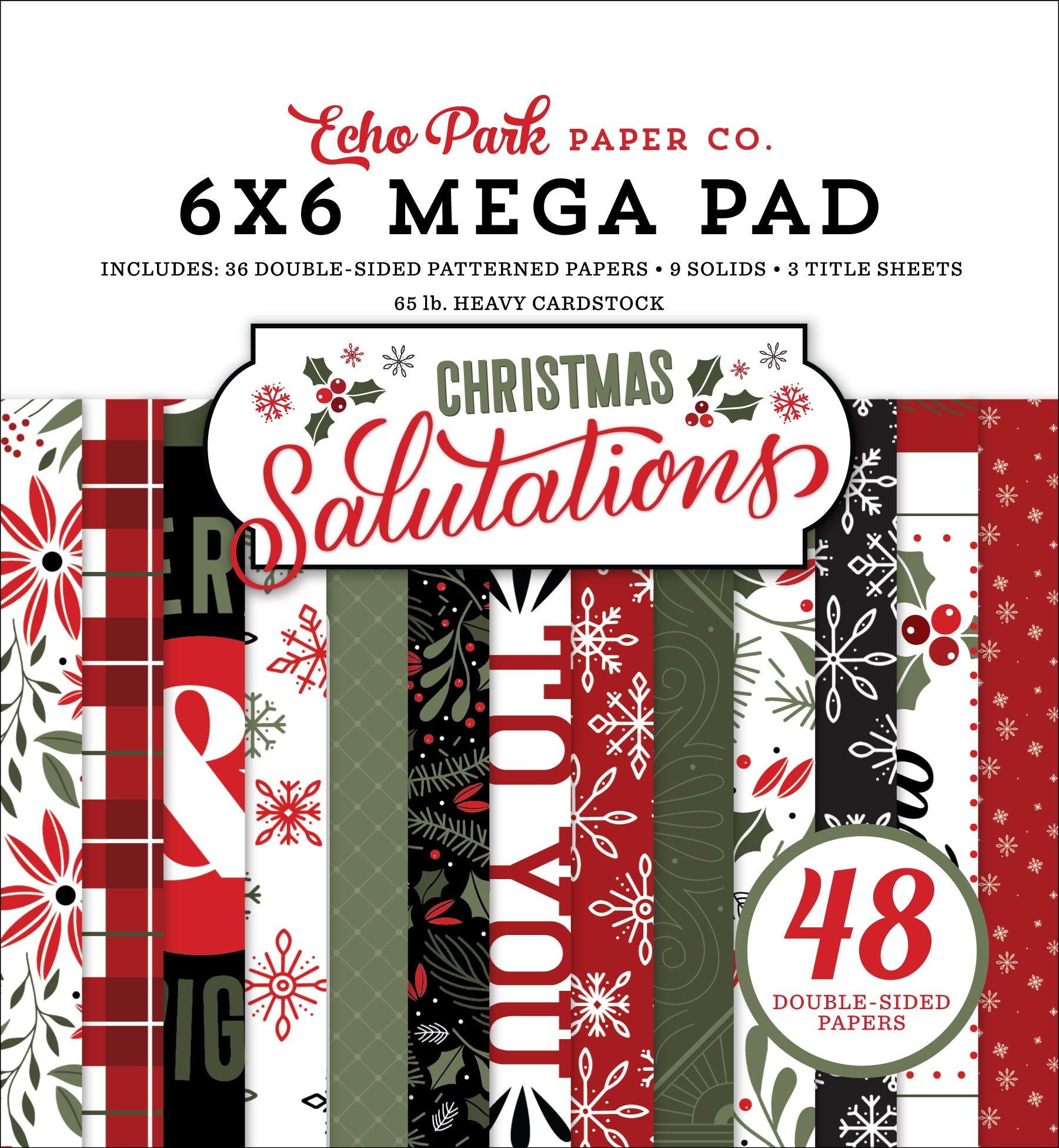 Christmas Salutations Collection 6 x 6 Mega Paper Pad by Echo Park Paper - 48 Double-Sided Papers - Scrapbook Supply Companies