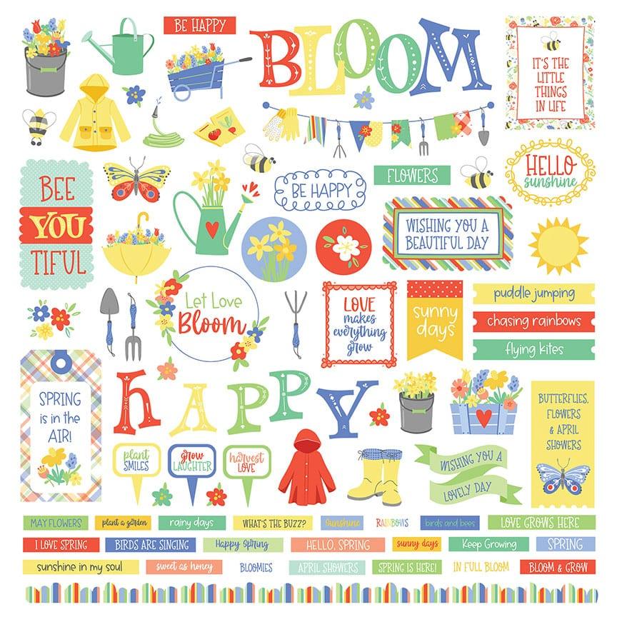 Showers and Flowers Collection 12 x 12 Cardstock Scrapbook Sticker Sheet by Photo Play Paper
