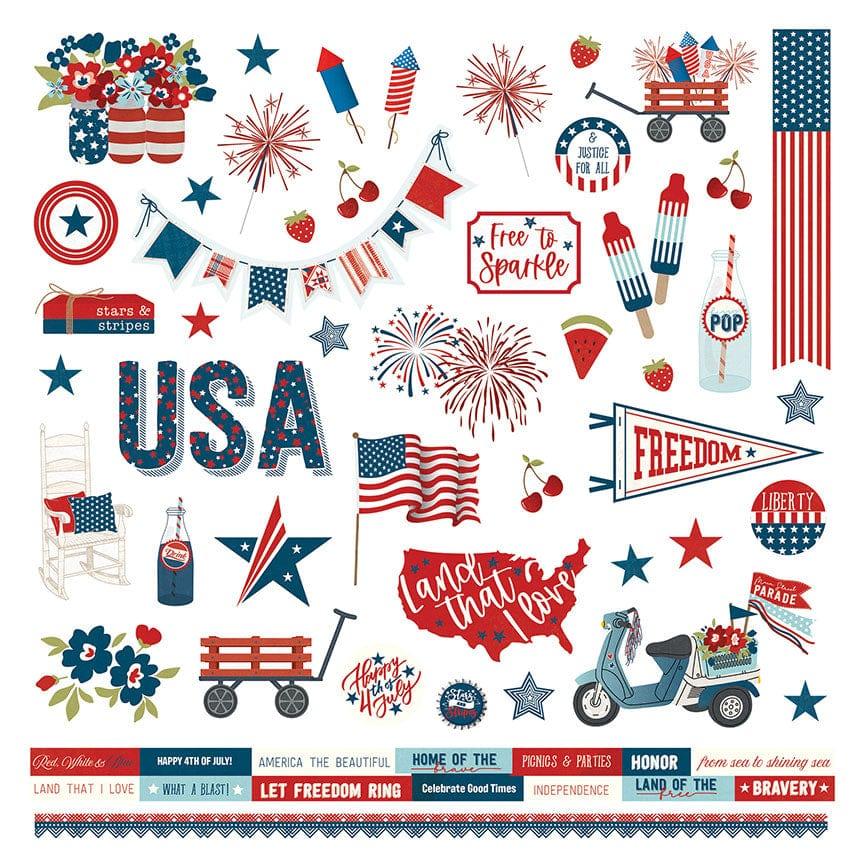 Stars & Stripes Collection 12 x 12 Cardstock Scrapbook Sticker Sheet by Photo Play Paper - Scrapbook Supply Companies