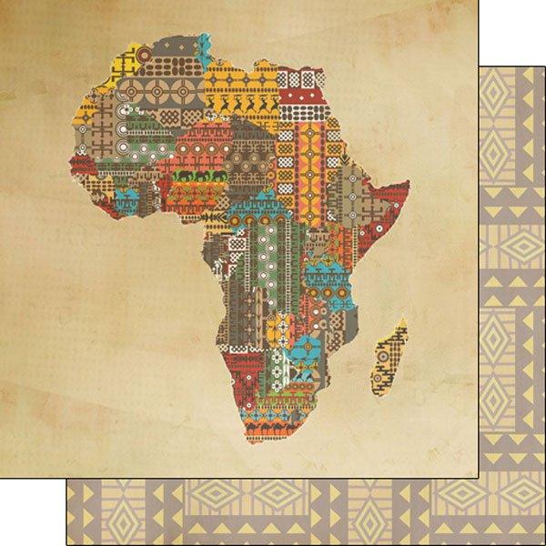 African Safari Collection Africa Shape 12 x 12 Double-Sided Scrapbook Paper by Scrapbook Customs - Scrapbook Supply Companies