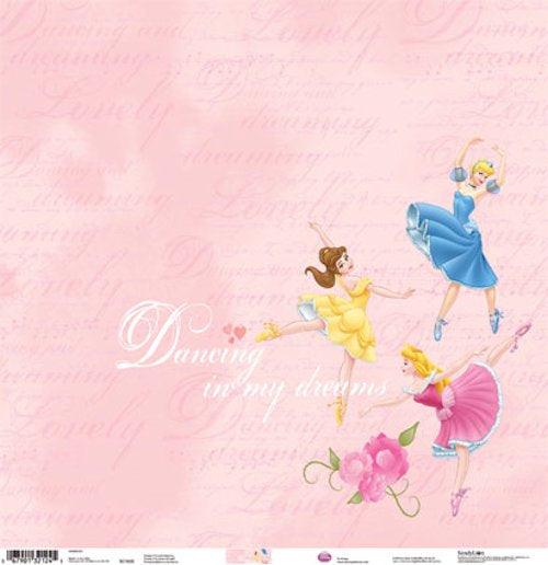 Disney Princess Collection Dancing Princesses 12 x 12 Glittered Scrapbook Paper by Sandylion - Scrapbook Supply Companies