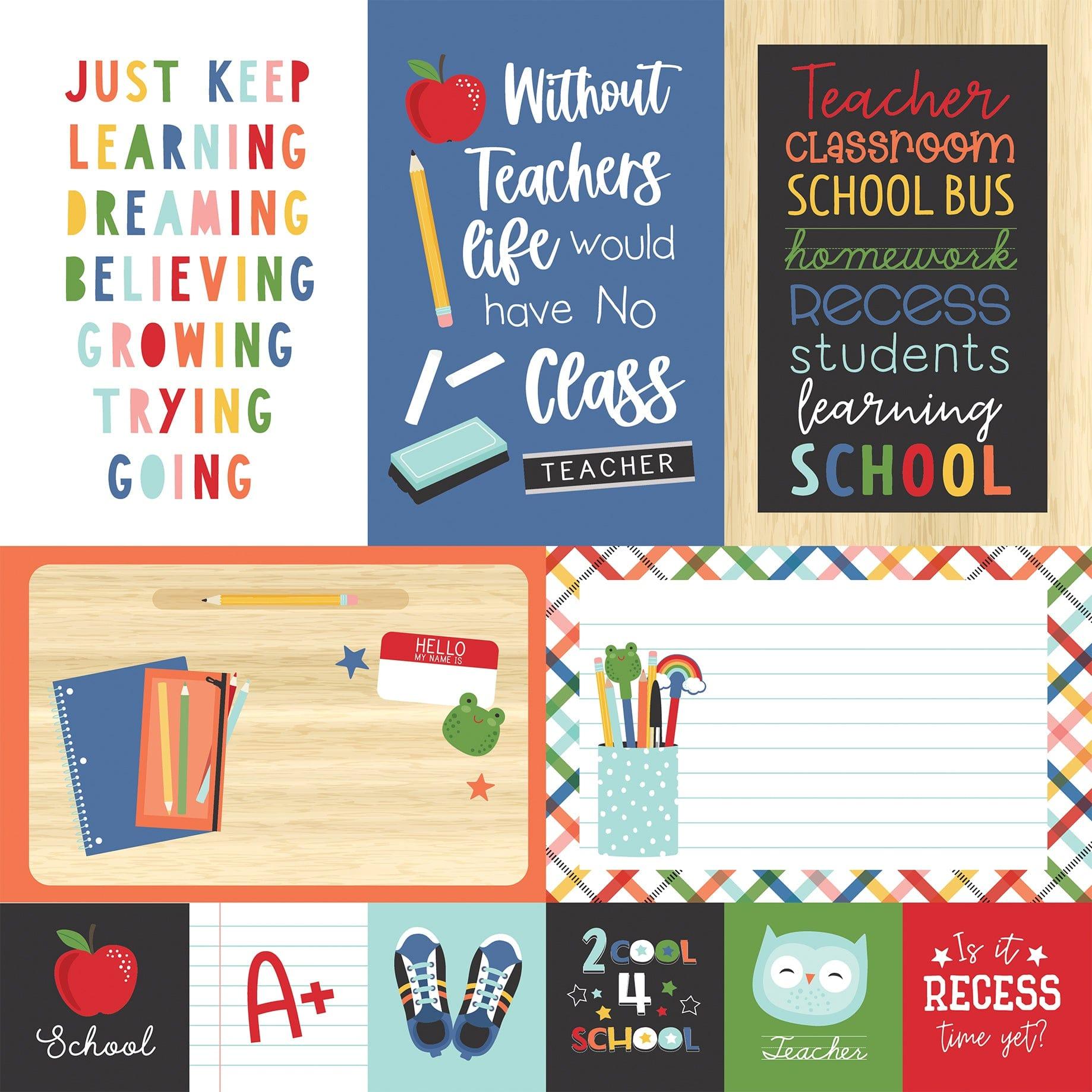 I Love School Collection 4 x 6 Journaling Cards 12 x 12 Double-Sided Scrapbook Paper by Echo Park Paper - Scrapbook Supply Companies