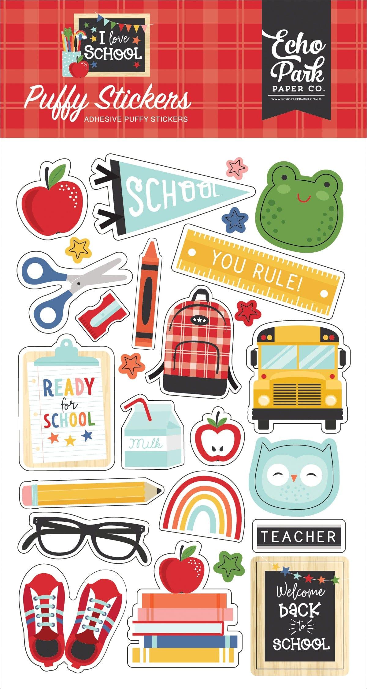 I Love School Collection 4 x 7 Puffy Stickers Scrapbook Embellishments by Echo Park Paper - Scrapbook Supply Companies