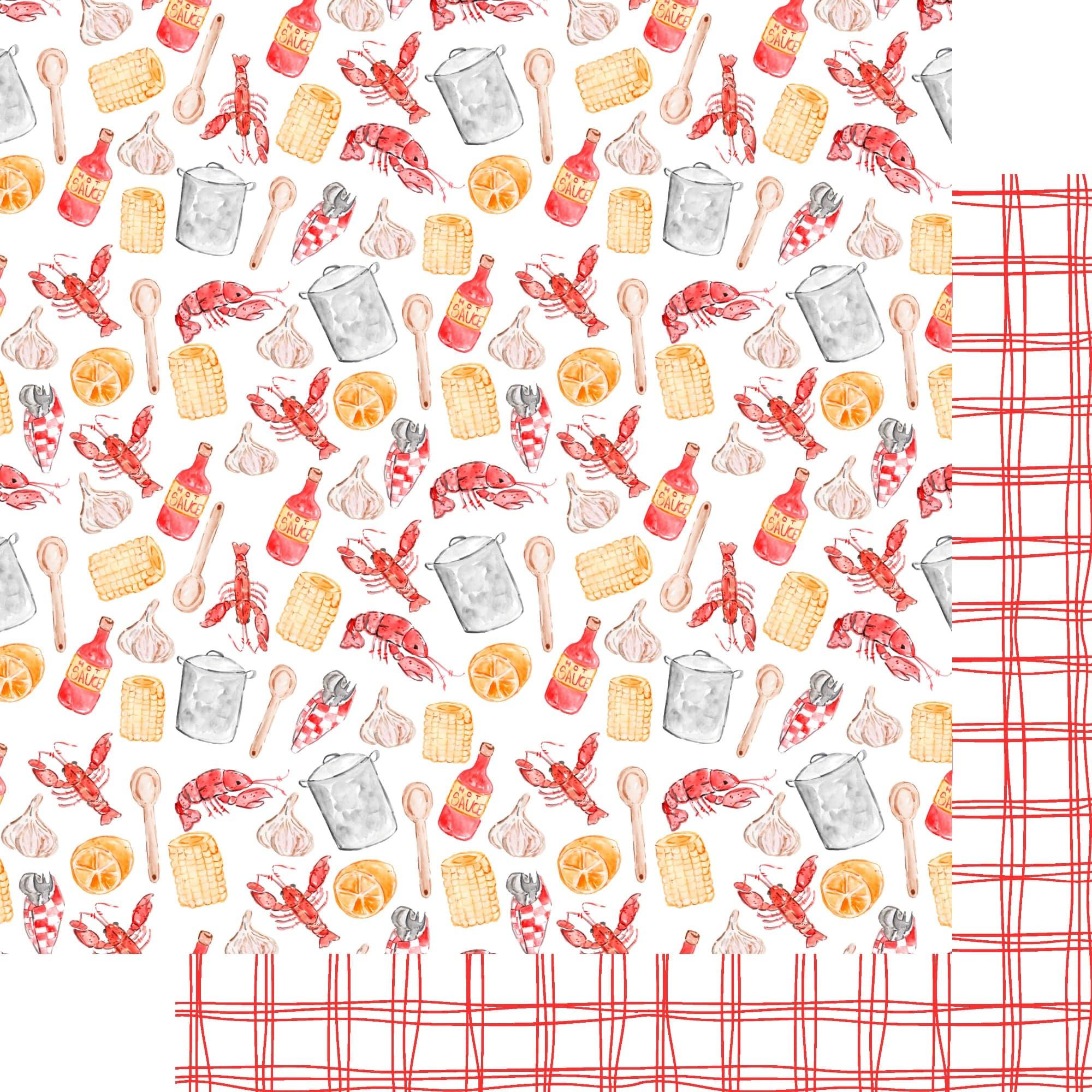 WriteLovely's Seafood Boil Collection Lobster, Crawfish, Shrimp, Oh My! 12 x 12 Double-Sided Scrapbook Paper by SSC Designs