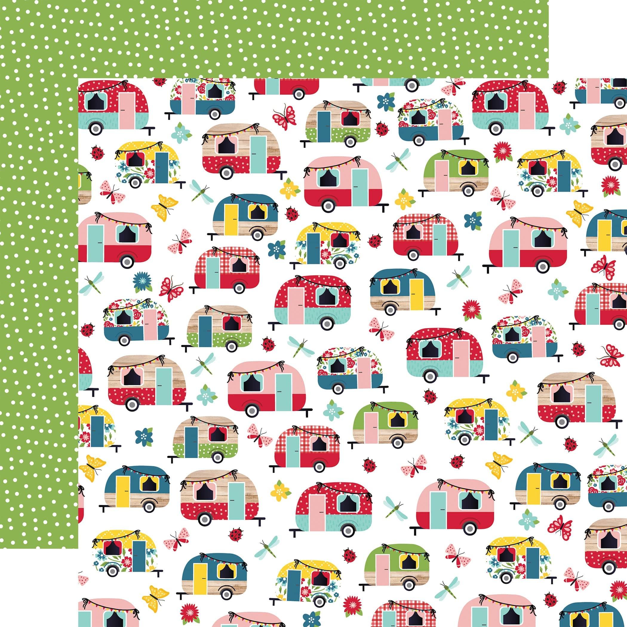 Slice of Summer Collection Happy Campers 12 x 12 Double-Sided Scrapbook Paper by Echo Park Paper - Scrapbook Supply Companies