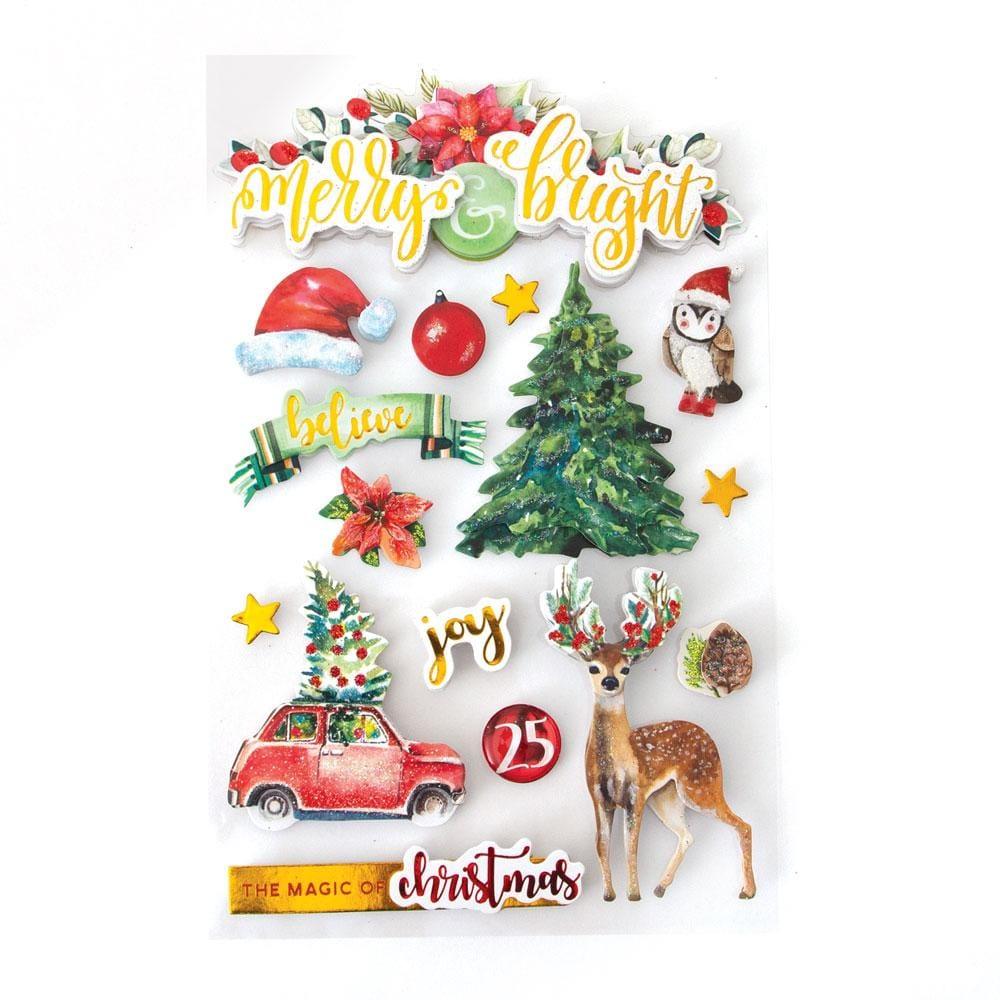 Merry & Bright Christmas 3D Glitter Scrapbook Embellishment by Paper House Productions - Scrapbook Supply Companies