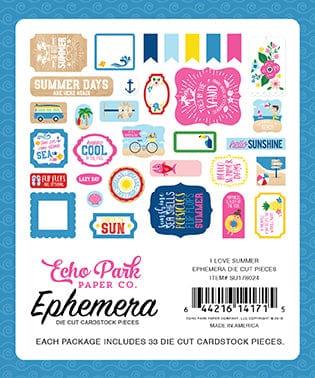 I Love Summer Collection 5 x 5 Ephemera Die Cut Scrapbook Embellishments by Echo Park Paper - Scrapbook Supply Companies