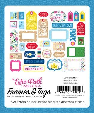 I Love Summer Collection 5 x 5 Frames & Tags Die Cut Scrapbook Embellishments by Echo Park Paper - Scrapbook Supply Companies