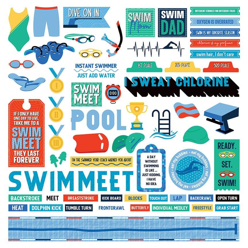MVP Swimming Collection 12 x 12 Cardstock Scrapbook Sticker Sheet by Photo Play Paper - Scrapbook Supply Companies