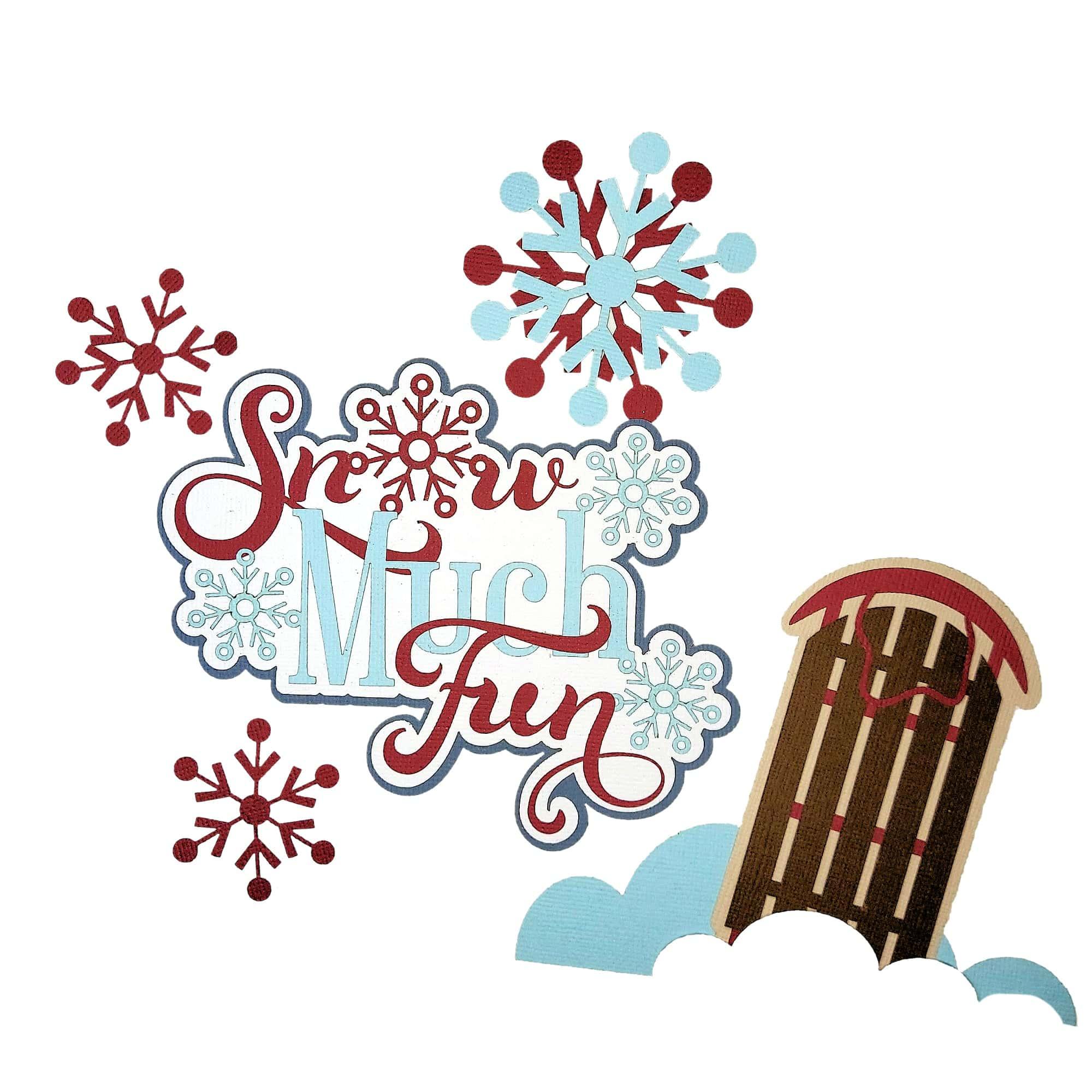 Snow Much Fun & Sled 6 x 7 Laser Cut Scrapbook Embellishment by SSC Laser Designs