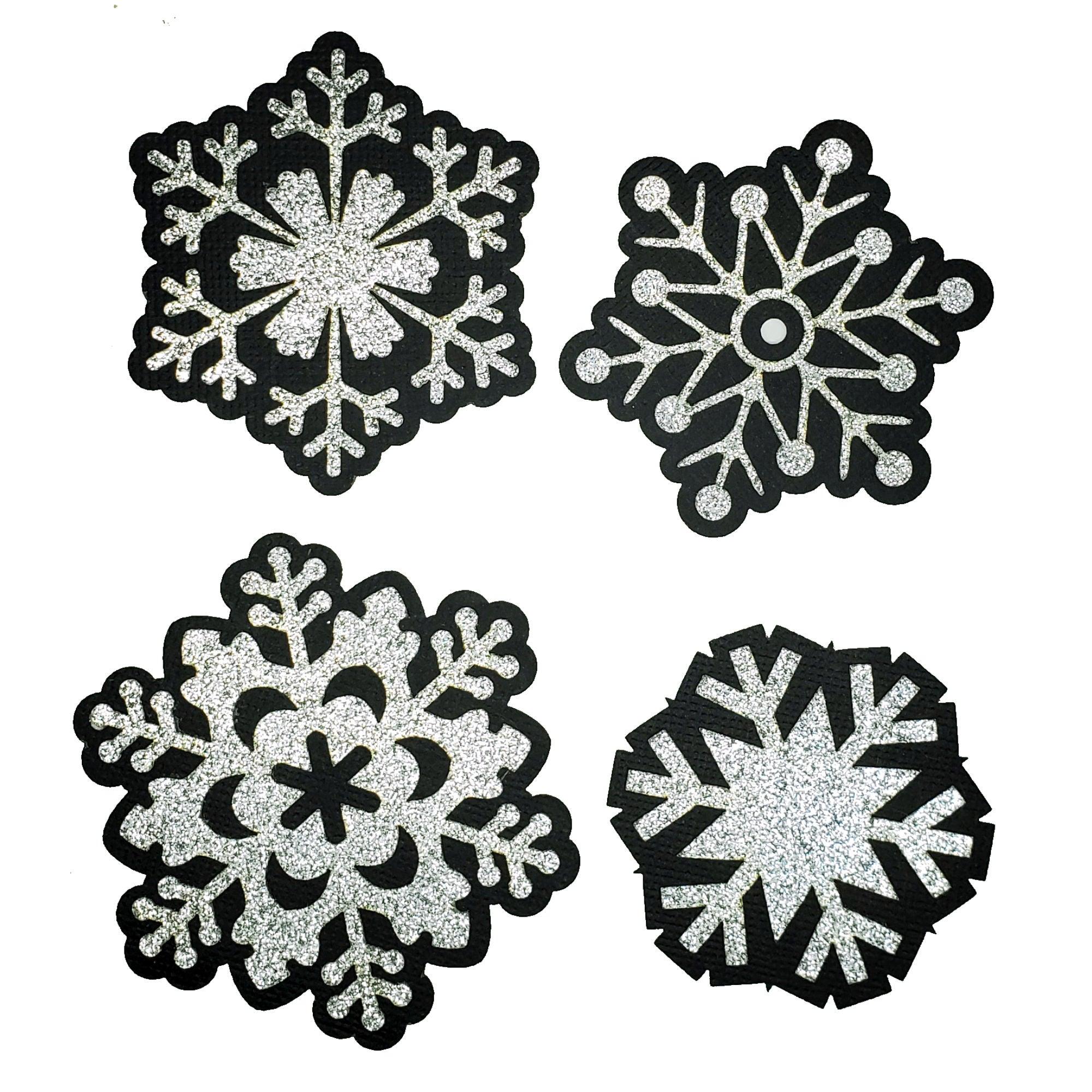 Black Glittered Snowflakes 2 x 3 Fully-Assembled Laser Cut Scrapbook Embellishments by SSC Laser Designs
