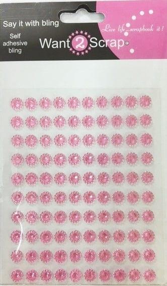 Say It With Bling Collection Pink Rhinestone Sunflower Self-Adhesive Bling by Want 2 Scrap - 100 Pieces - Scrapbook Supply Companies