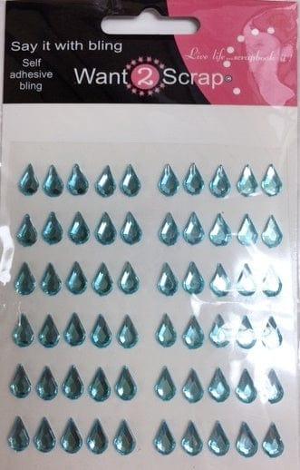 Say It With Bling Collection Baby Blue Teardrop Rhinestone Self-Adhesive Bling by Want 2 Scrap - 60 Count - Scrapbook Supply Companies