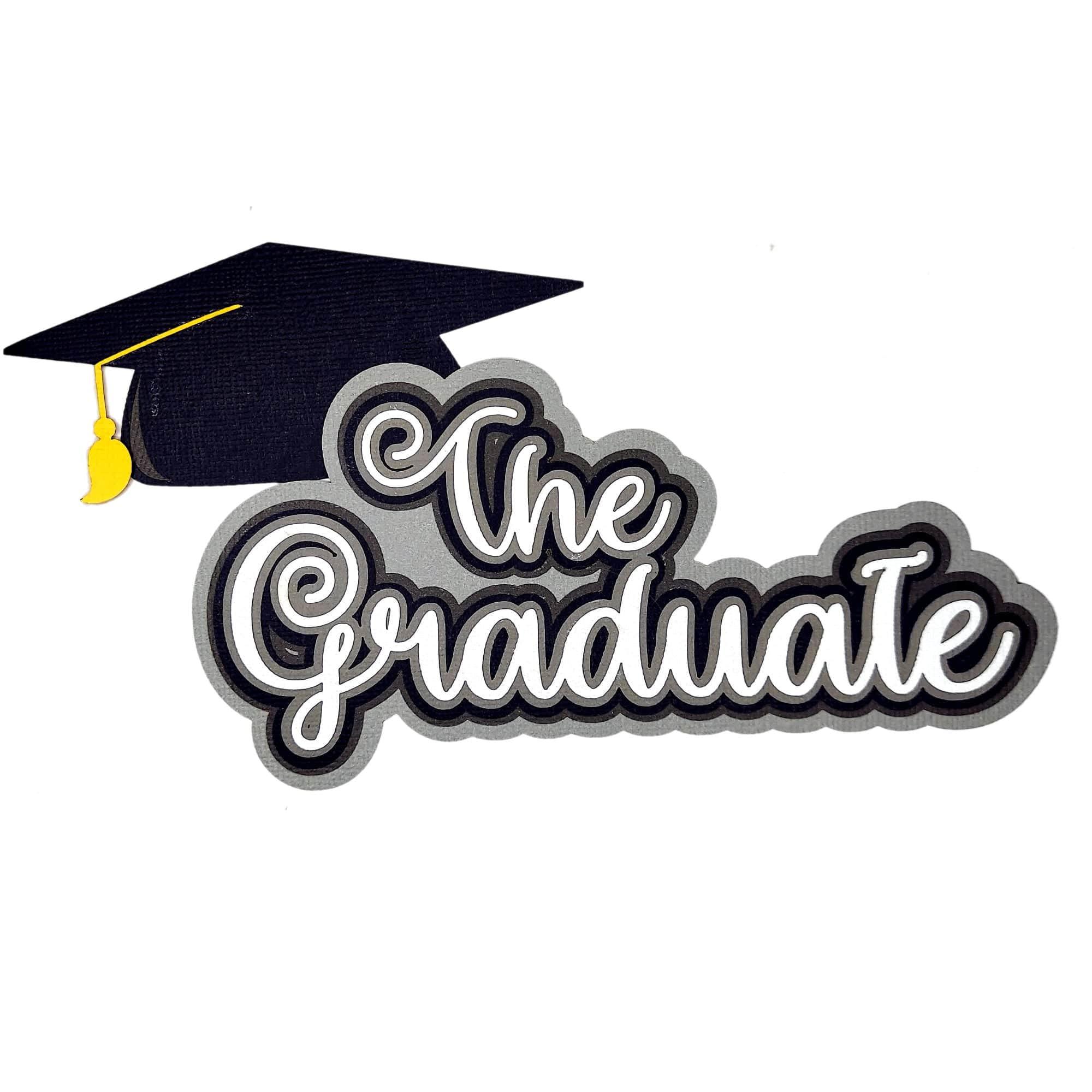 The Graduate Collection 3.5 x 7 The Graduate Title & Graduation Cap Fully-Assembled Laser Cut Scrapbook Embellishments by SSC Laser Designs