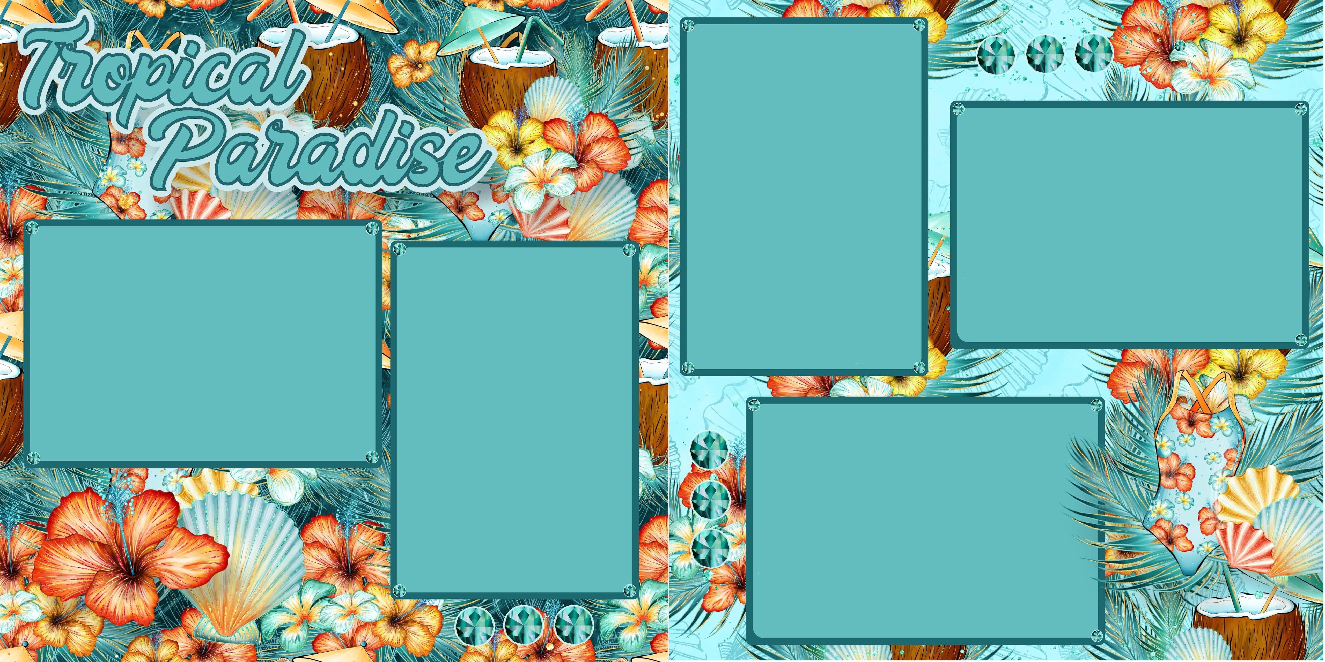 Tropical Paradise Coconuts (2) - 12 x 12 Premade, Printed Scrapbook Pages by SSC Designs