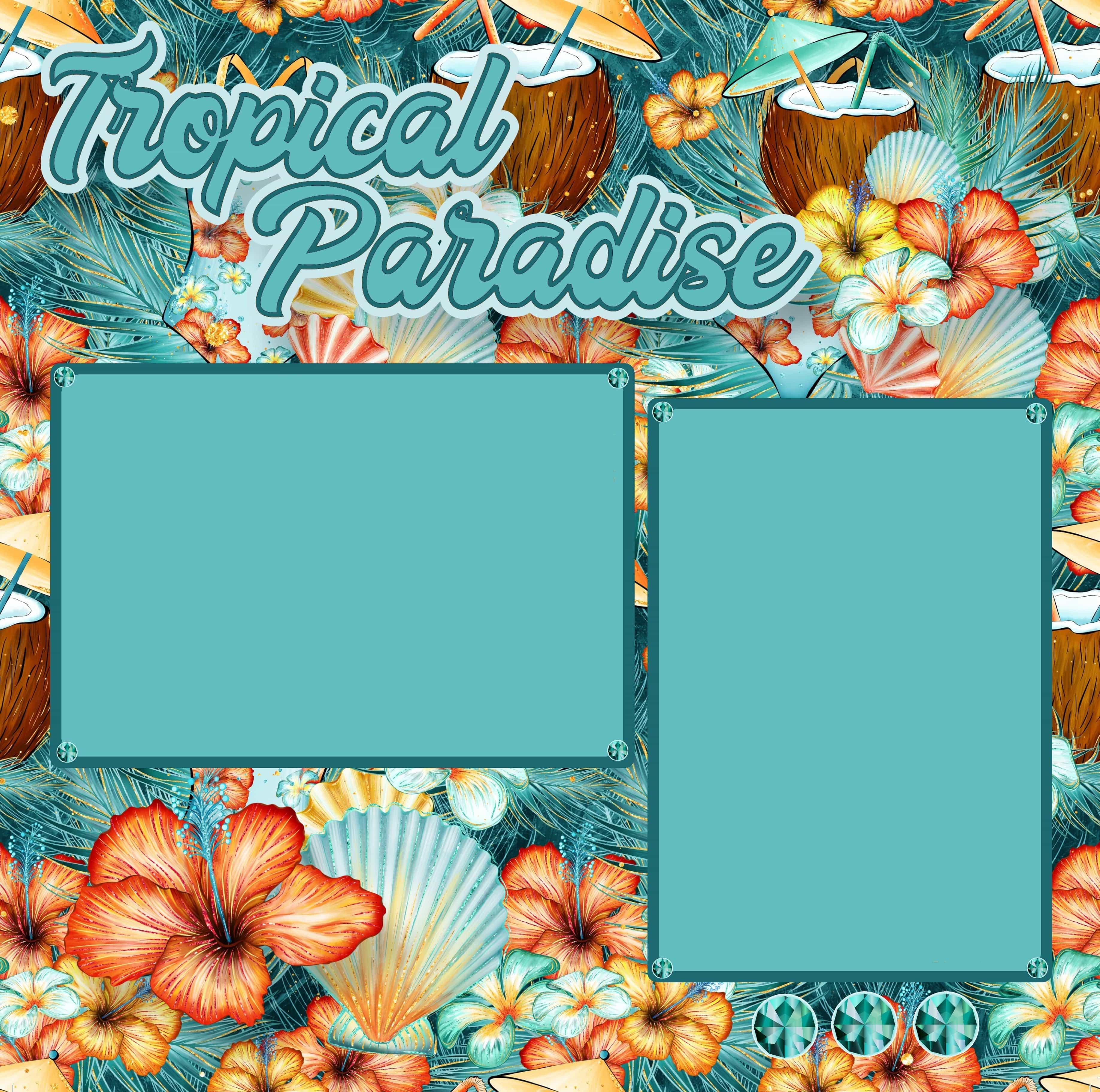 Tropical Paradise Coconuts (2) - 12 x 12 Premade, Printed Scrapbook Pages by SSC Designs - Scrapbook Supply Companies