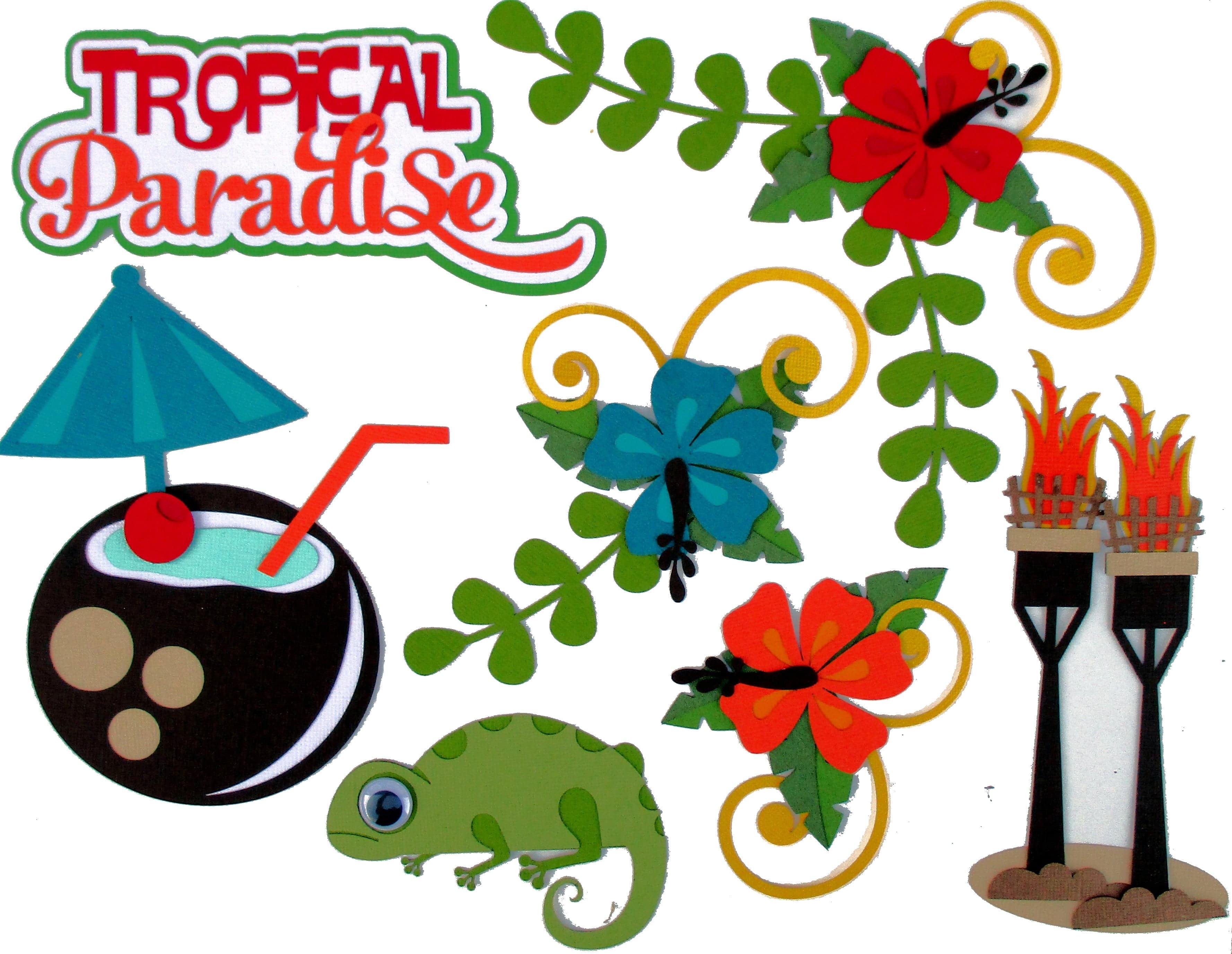 Tropical Paradise Title & 6-Piece Accessory Set Fully-Assembled Laser Die Cut Scrapbook Embellishments by SSC Laser Designs
