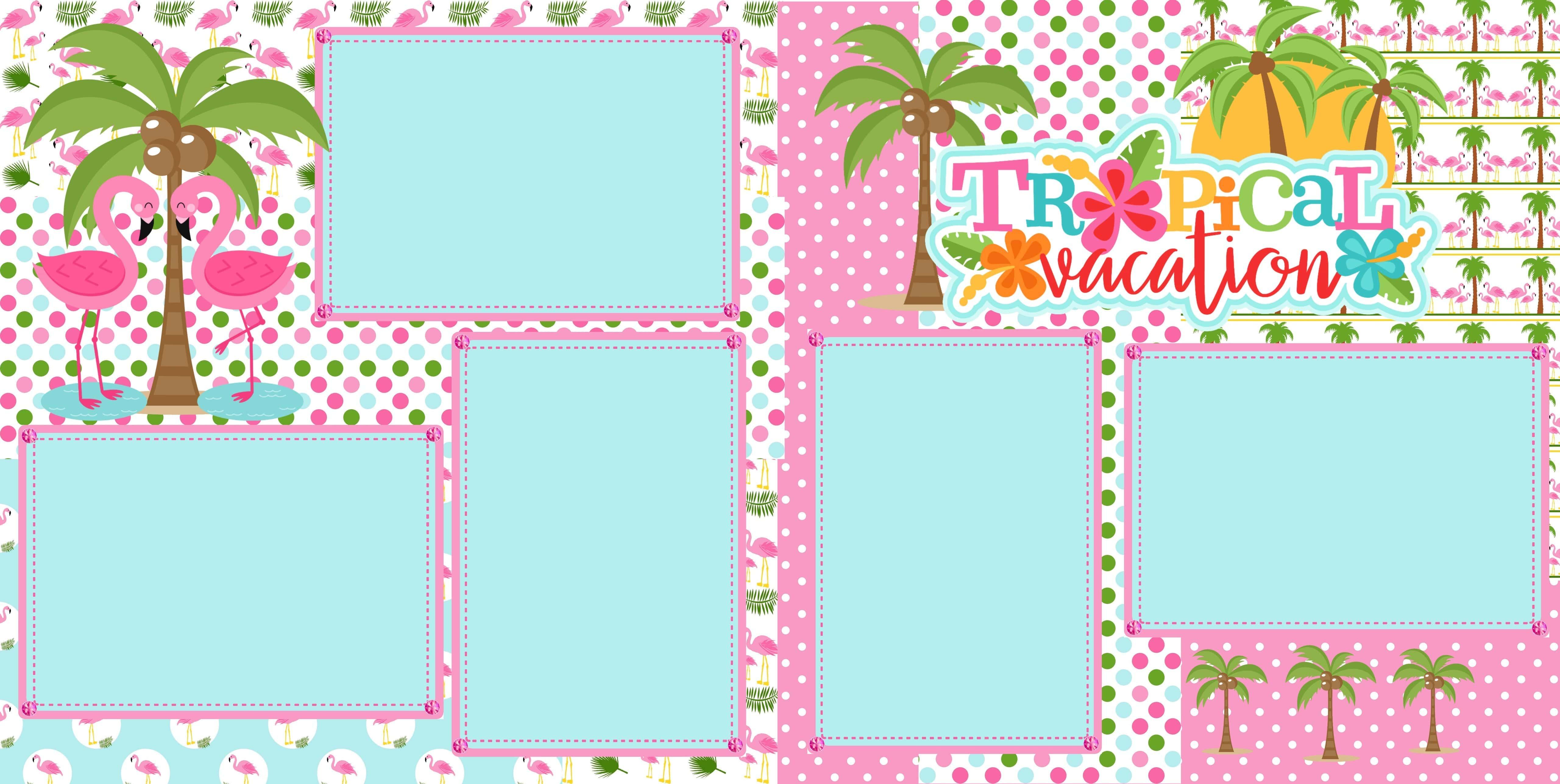 Tropical Vacation Palm Trees (2) - 12 x 12 Premade, Printed Scrapbook Pages by SSC Designs