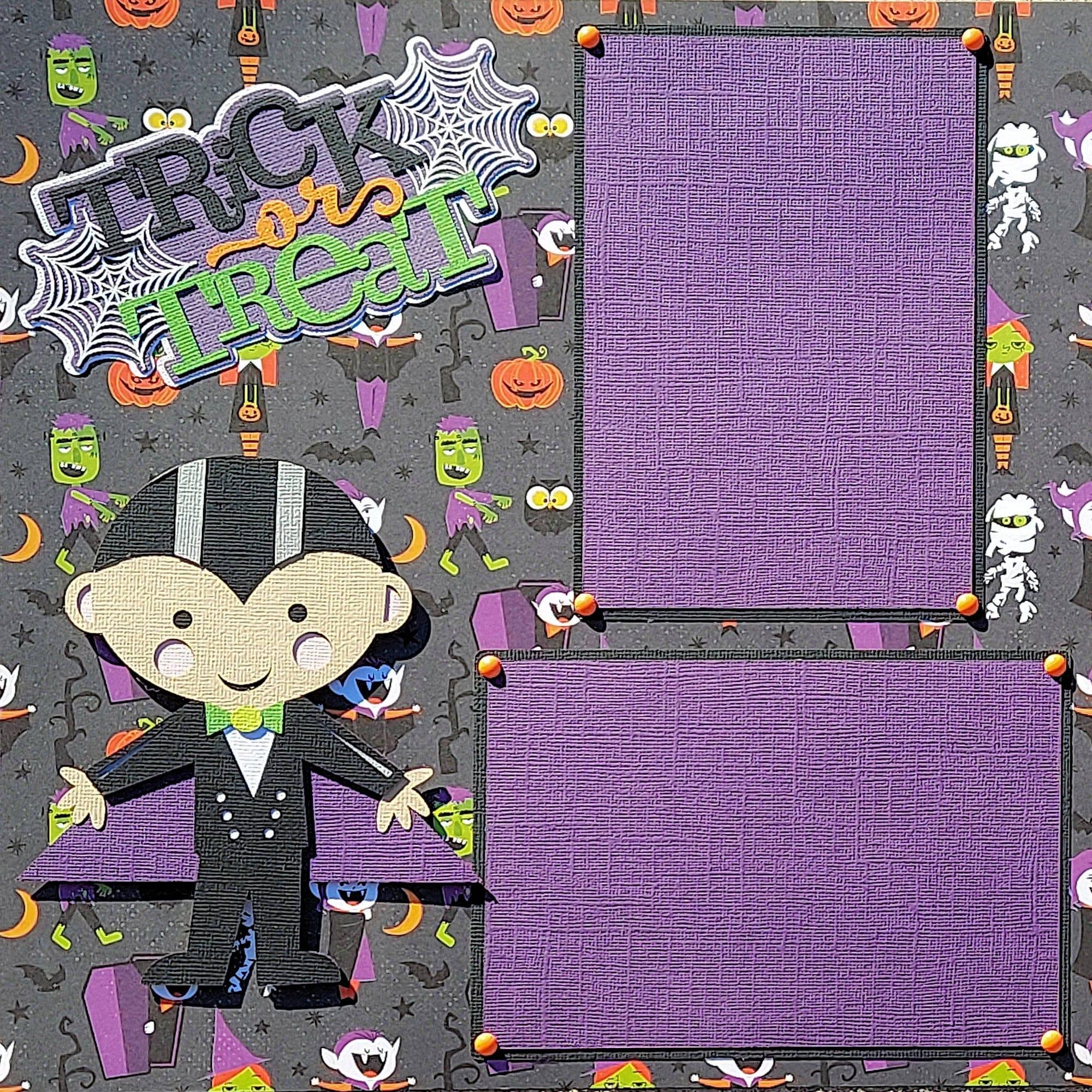 Monster Mash Collection Vampire & Witch Pre-Made Embellished Two-Page 12 x 12 Scrapbook Premade by SSC Laser Designs - Scrapbook Supply Companies