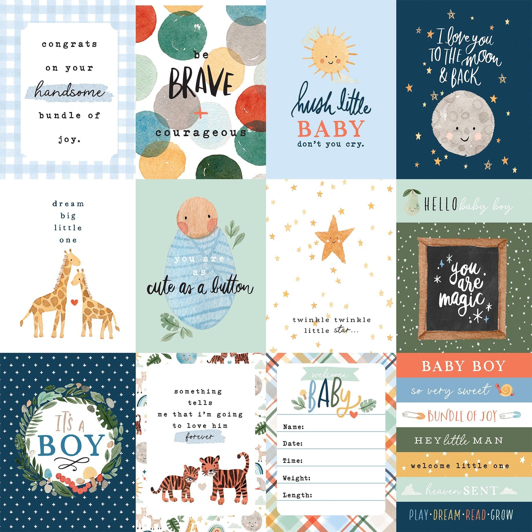 Welcome Baby Boy Collection 3 x 4 Journaling Cards 12 x 12 Double-Sided Scrapbook Paper by Echo Park Paper - Scrapbook Supply Companies