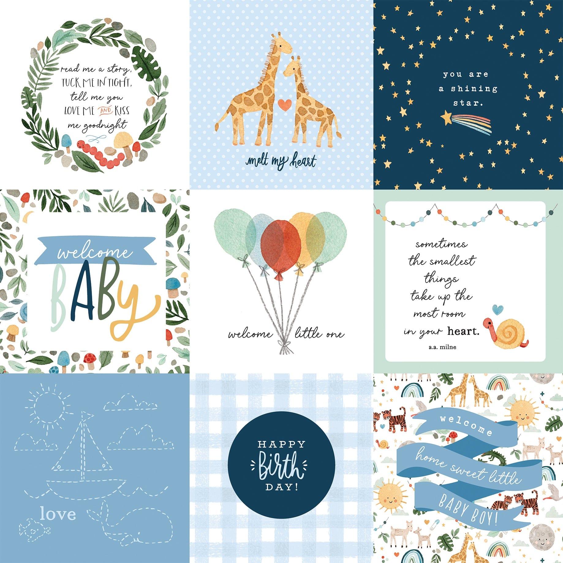 Welcome Baby Boy Collection 4 x 4 Journaling Cards 12 x 12 Double-Sided Scrapbook Paper by Echo Park Paper - Scrapbook Supply Companies