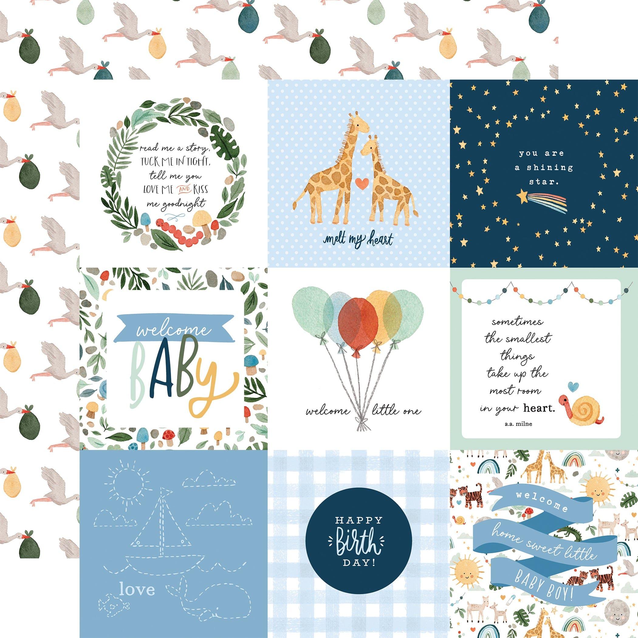 Welcome Baby Boy Collection 4 x 4 Journaling Cards 12 x 12 Double-Sided Scrapbook Paper by Echo Park Paper - Scrapbook Supply Companies