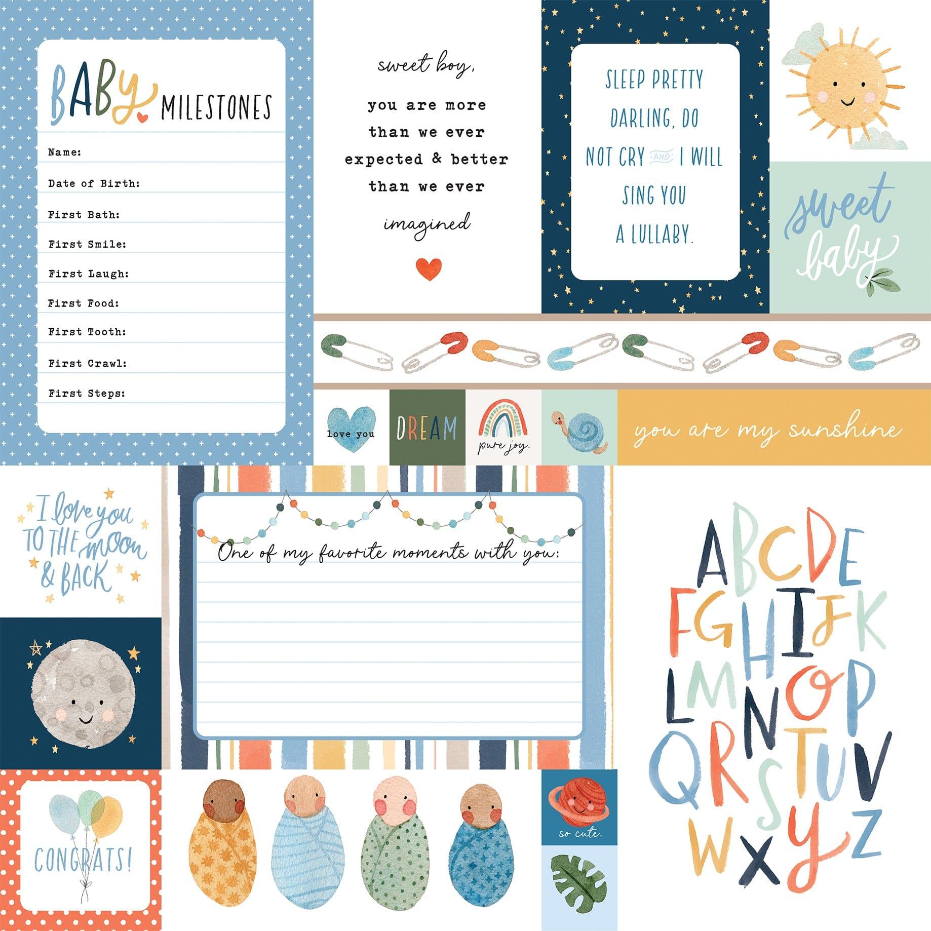 Welcome Baby Boy Collection Multi Journaling Cards 12 x 12 Double-Sided Scrapbook Paper by Echo Park Paper - Scrapbook Supply Companies