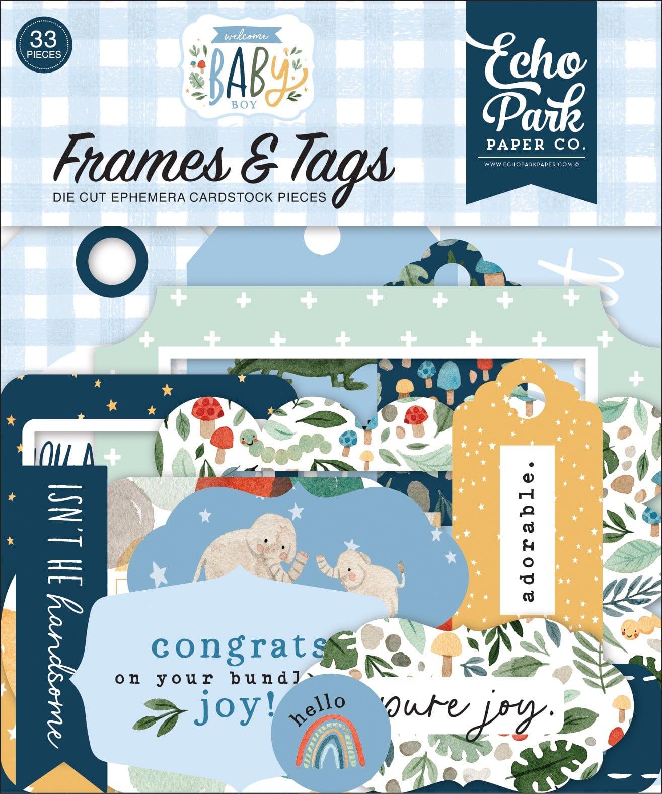Welcome Baby Boy Collection 5 x 5 Frames & Tags Die Cut Scrapbook Embellishments by Echo Park Paper - Scrapbook Supply Companies