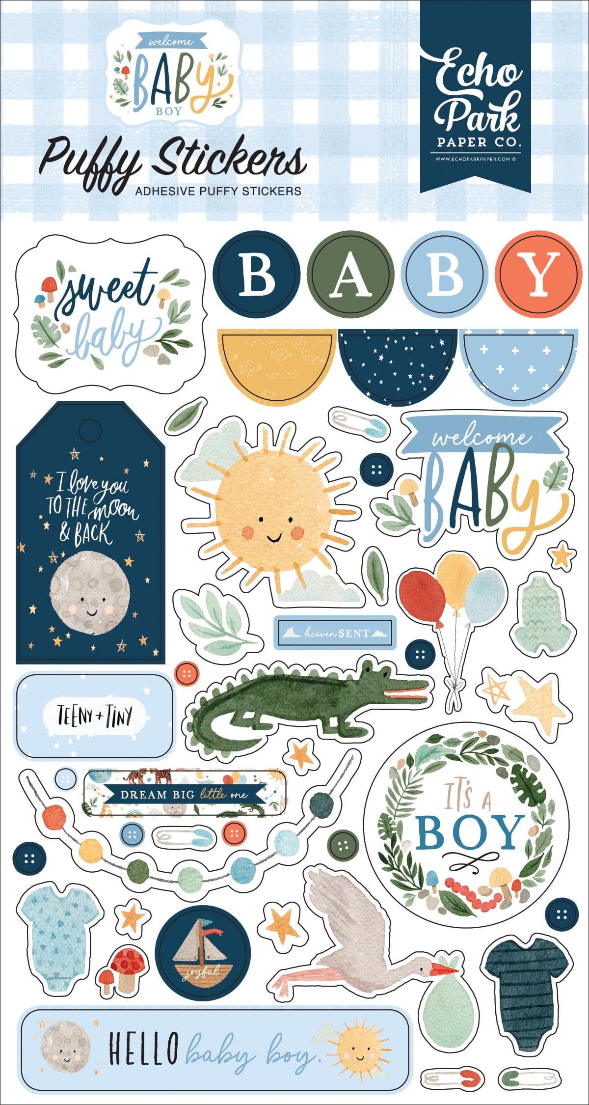 Welcome Baby Boy Collection 4 x 7 Puffy Stickers Scrapbook Embellishments by Echo Park Paper - Scrapbook Supply Companies