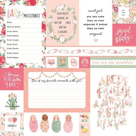 Welcome Baby Girl Collection Multi Journaling Cards 12 x 12 Double-Sided Scrapbook Paper by Echo Park Paper - Scrapbook Supply Companies