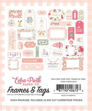 Welcome Baby Girl Collection 5 x 5 Frames & Tags Die Cut Scrapbook Embellishments by Echo Park Paper - Scrapbook Supply Companies