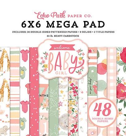 Welcome Baby Girl Collection 6 x 6 Mega Paper Pad by Echo Park Paper - 48 Double-Sided Papers - Scrapbook Supply Companies