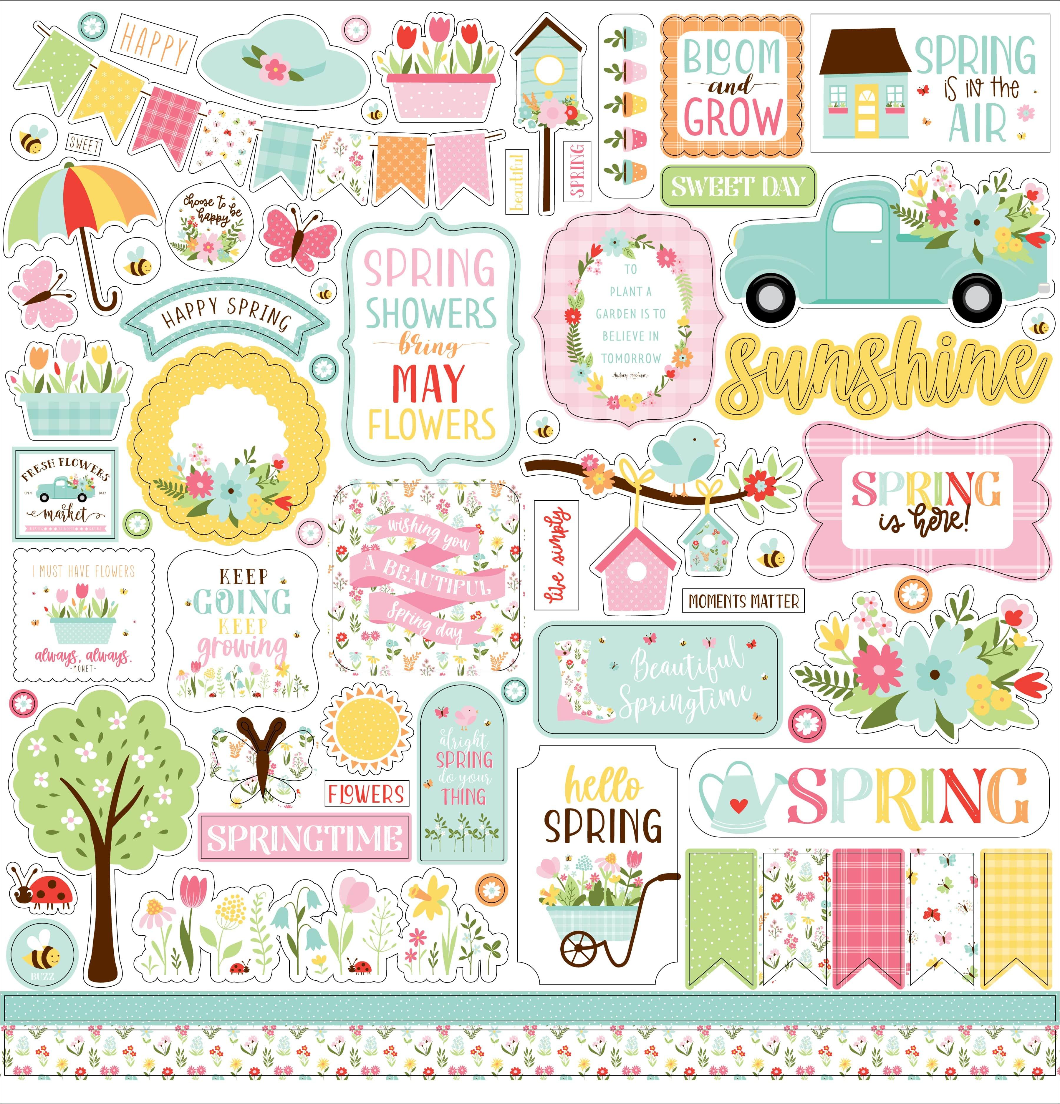 Welcome Spring Collection 12 x 12 Scrapbook Sticker Sheet by Echo Park Paper - Scrapbook Supply Companies