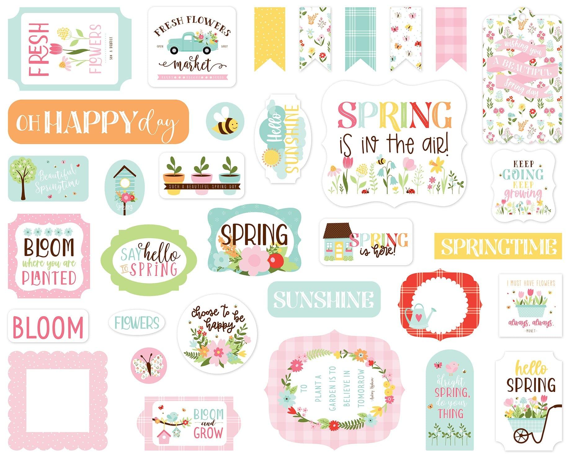 Welcome Spring Collection 5 x 5 Ephemera Die Cut Scrapbook Embellishments by Echo Park Paper - Scrapbook Supply Companies