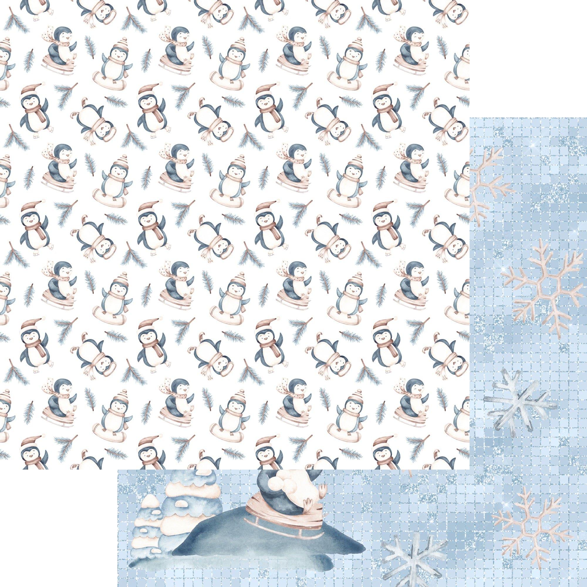 Winter Penguins Collection Sledding 12 x 12 Double-Sided Scrapbook Paper by SSC Designs - Scrapbook Supply Companies