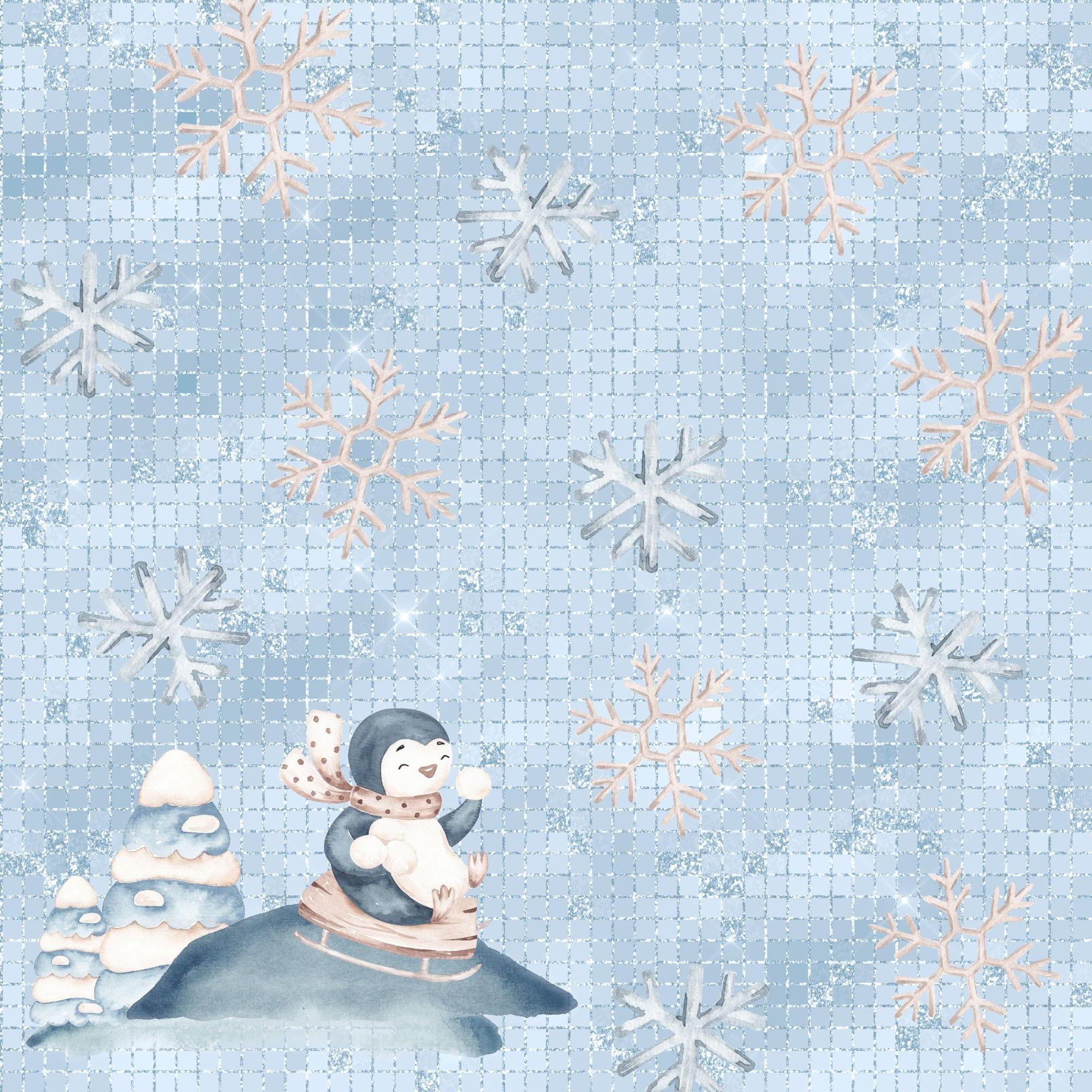 Winter Penguins Collection Sledding 12 x 12 Double-Sided Scrapbook Paper by SSC Designs - Scrapbook Supply Companies