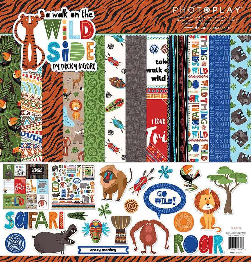 A Walk on the Wild Side Collection 13-Piece Collection Pack by Photo Play Paper, 12 Papers, 1 Sticker - Scrapbook Supply Companies