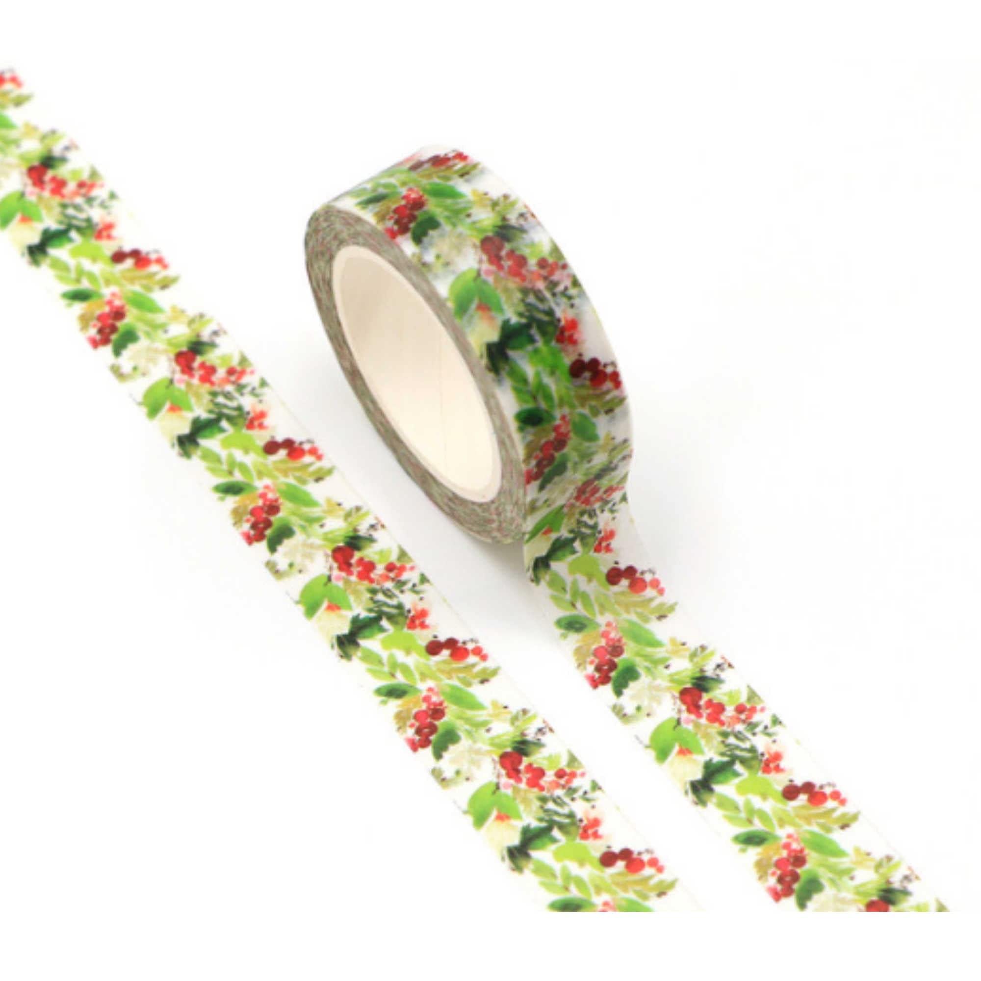 TW Collection Christmas Watercolor Holly Washi Tape by SSC Designs - 15mm x 30 Feet - Scrapbook Supply Companies