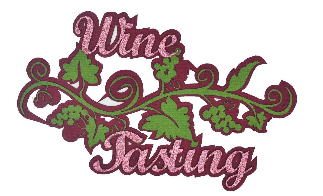 Wine Tasting Glittered Embellished 4 x 7 Laser Cut Scrapbook Embellishment by SSC Laser Designs