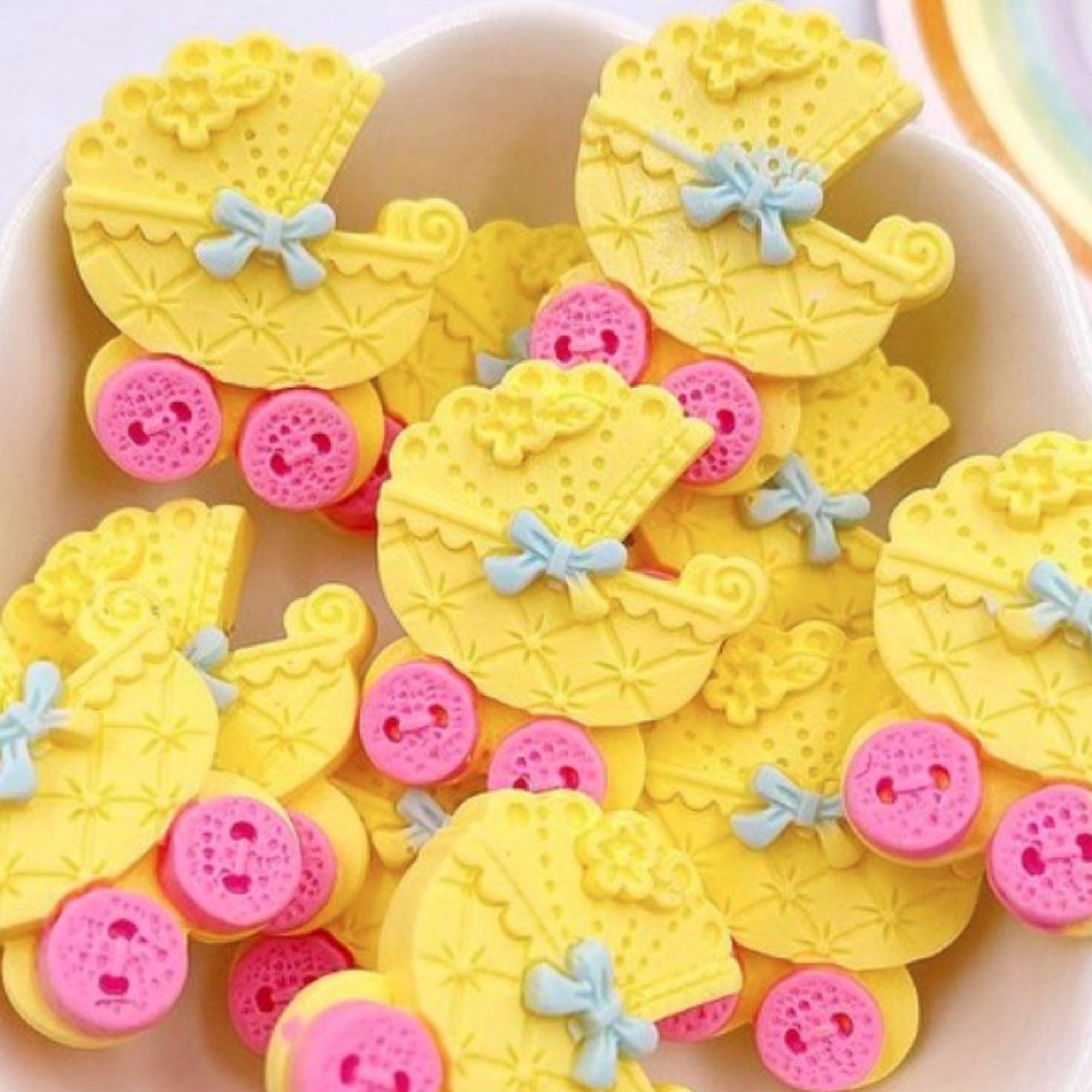 Bouncing Baby Collection Yellow Stroller 1" Flatback Scrapbook Button by SSC Designs - Pkg. of 4