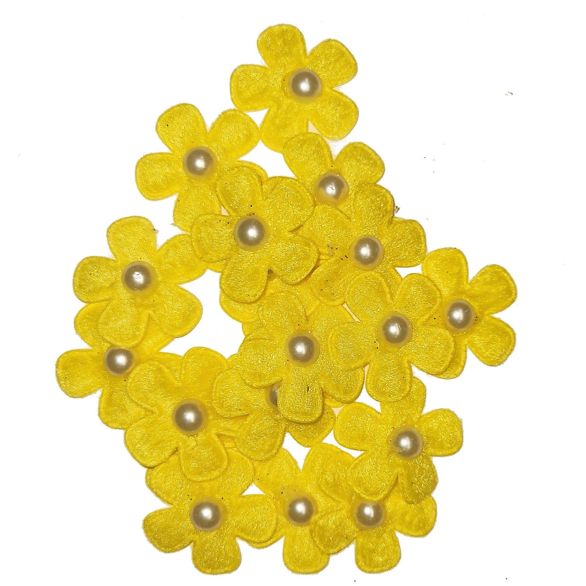 Pearl Petals Collection Yellow 1" Fabric Flowers with Pearl - Pkg. of 20