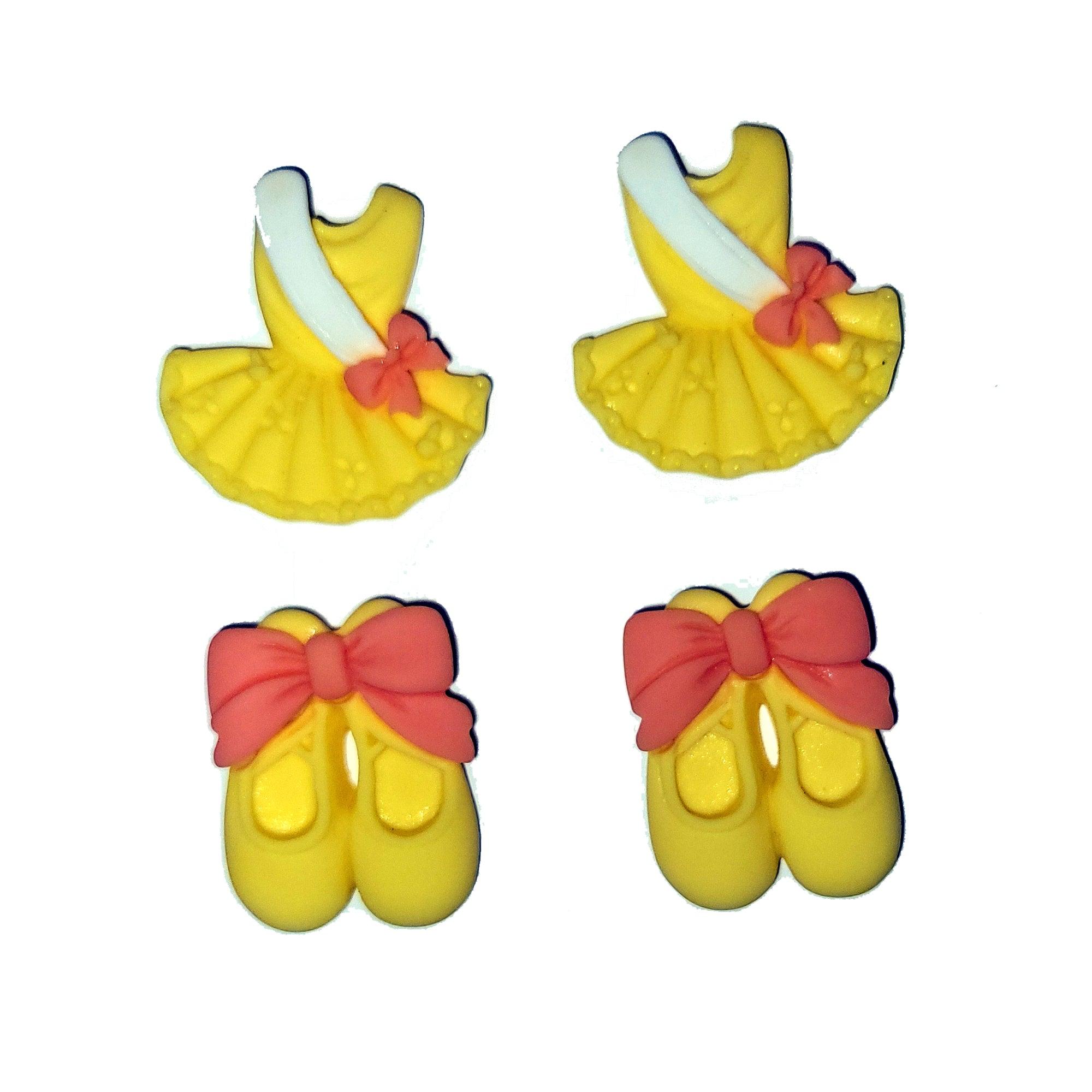 Ballerina Collection Yellow Ballerina Dress & Ballet Shoes Flatback Buttons by SSC Designs - Pkg. of 4