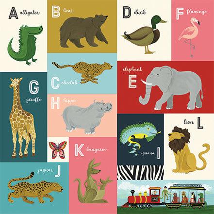 Animal Safari Collection A-L Animal Alphabet Cards 12 x 12 Double-Sided Scrapbook Paper by Echo Park Paper - Scrapbook Supply Companies