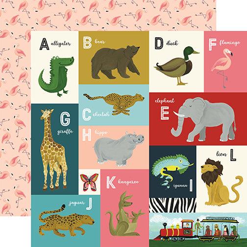 Animal Safari Collection A-L Animal Alphabet Cards 12 x 12 Double-Sided Scrapbook Paper by Echo Park Paper - Scrapbook Supply Companies